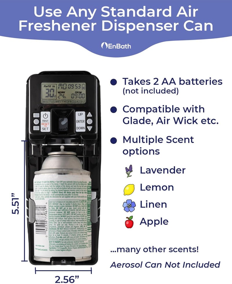 EnBath Programmable Commercial Air Freshener for Businesses or Home, Black LCD Automatic Bathroom Air Freshener Spray Dispenser- Schedule by Day, Time Period, Spray Frequency- Plus Days to Refill Countdown - Image 5